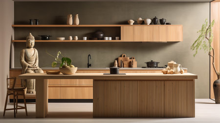 Tranquil Asian-Inspired Kitchen: Harmony with Zen Elements and Natural Tonesの素材