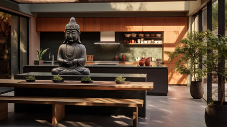 Tranquil Asian-Inspired Kitchen: Harmony with Zen Elements and Natural Tonesの素材