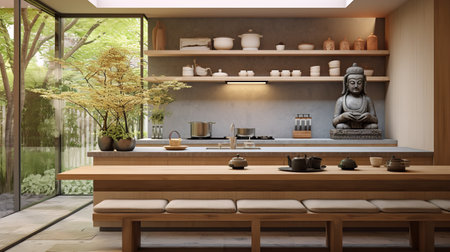 Tranquil Asian-Inspired Kitchen: Harmony with Zen Elements and Natural Tonesの素材