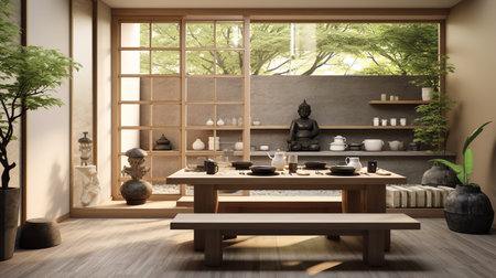 Tranquil Asian-Inspired Kitchen: Harmony with Zen Elements and Natural Tonesの素材