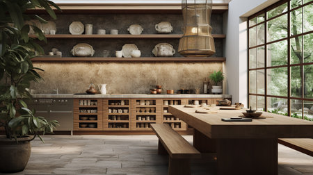 Tranquil Asian-Inspired Kitchen: Harmony with Zen Elements and Natural Tonesの素材
