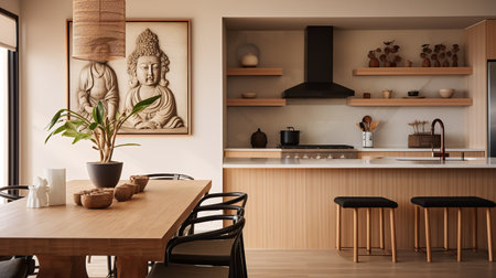 Tranquil Asian-Inspired Kitchen: Harmony with Zen Elements and Natural Tonesの素材