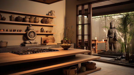 Tranquil Asian-Inspired Kitchen: Harmony with Zen Elements and Natural Tonesの素材