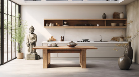 Tranquil Asian-Inspired Kitchen: Harmony with Zen Elements and Natural Tonesの素材