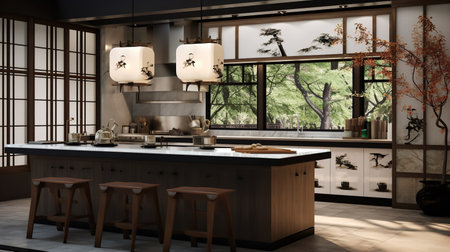 Tranquil Asian-Inspired Kitchen: Harmony with Zen Elements and Natural Tonesの素材