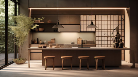 Tranquil Asian-Inspired Kitchen: Harmony with Zen Elements and Natural Tonesの素材