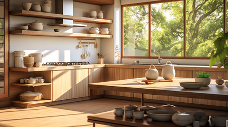 Tranquil Asian-Inspired Kitchen: Harmony with Zen Elements and Natural Tonesの素材