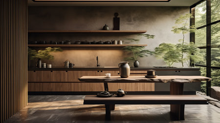 Tranquil Asian-Inspired Kitchen: Harmony with Zen Elements and Natural Tonesの素材