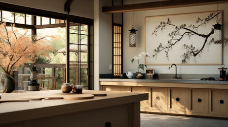 Tranquil Asian-Inspired Kitchen: Harmony with Zen Elements and Natural Tonesの素材