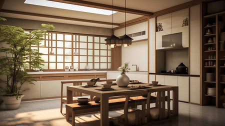 Tranquil Asian-Inspired Kitchen: Harmony with Zen Elements and Natural Tonesの素材