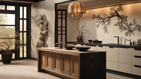 Tranquil Asian-Inspired Kitchen: Harmony with Zen Elements and Natural Tonesの素材