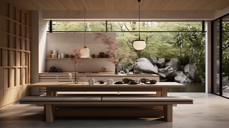 Tranquil Asian-Inspired Kitchen: Harmony with Zen Elements and Natural Tonesの素材