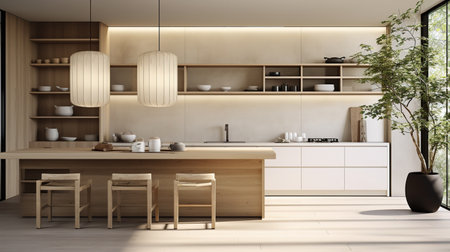 Tranquil Asian-Inspired Kitchen: Harmony with Zen Elements and Natural Tonesの素材