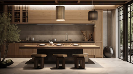 Tranquil Asian-Inspired Kitchen: Harmony with Zen Elements and Natural Tonesの素材