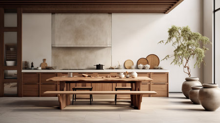 Tranquil Asian-Inspired Kitchen: Harmony with Zen Elements and Natural Tonesの素材