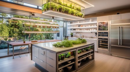 Sustainable Farm-to-Table Kitchen with In-House Herb Gardenの素材