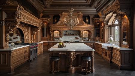 Regal Estate Kitchen Elegance: Ornate Details and Timeless Luxuryの素材