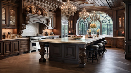 Regal Estate Kitchen Elegance: Ornate Details and Timeless Luxuryの素材