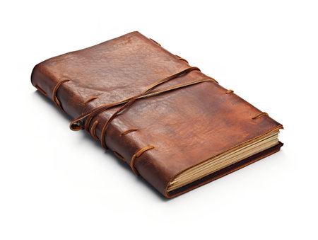 Vintage Leather-Bound Book Isolated on White Background AI Generatedの素材