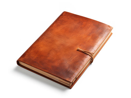 Vintage Leather-Bound Book Isolated on White Background AI Generatedの素材