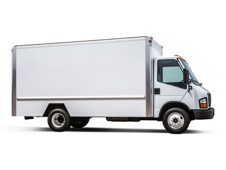 White Delivery Car Side View Commercial Shipping Isolated on White Background AI Generatedの素材