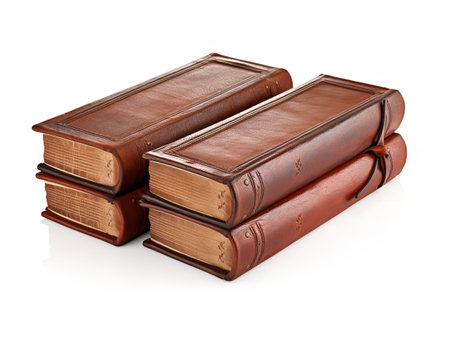 Vintage Leather-Bound Book Isolated on White Background AI Generatedの素材