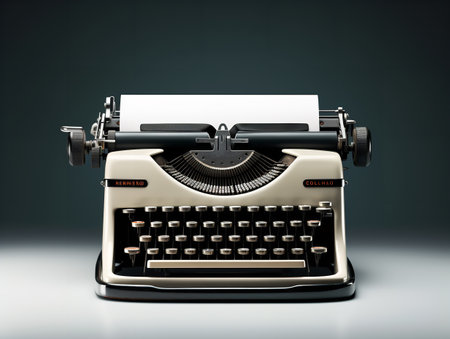 Vintage Typewriter Blank Paper Retro Writing Isolated on White Background AI Generatedの素材