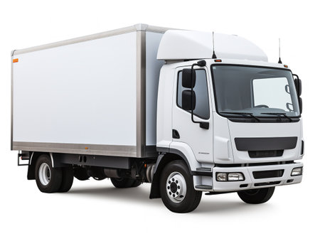 White Delivery Car Side View Commercial Shipping Isolated on White Background AI Generatedの素材