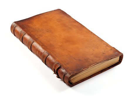 Vintage Leather-Bound Book Isolated on White Background AI Generatedの素材