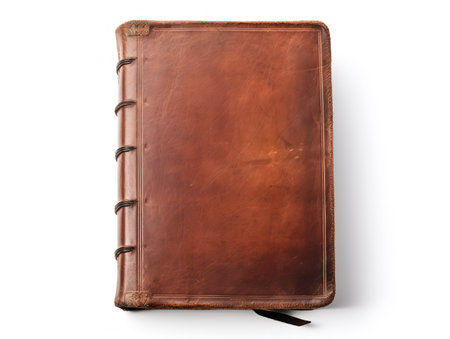 Vintage Leather-Bound Book Isolated on White Background AI Generatedの素材