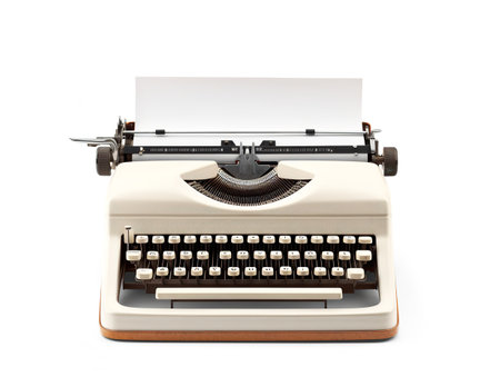 Vintage Typewriter Blank Paper Retro Writing Isolated on White Background AI Generatedの素材