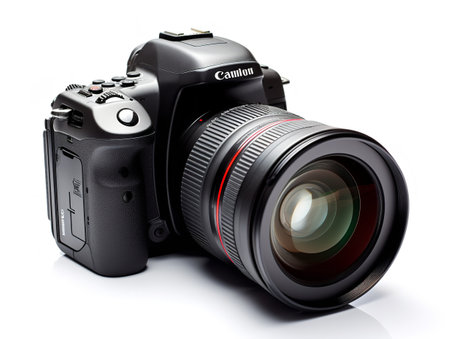 Professional DSLR Camera Lens Photography Isolated on White Background AI Generatedの素材