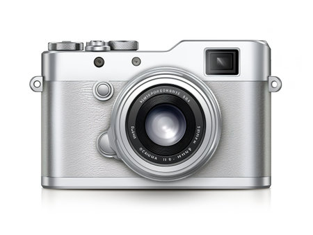 Compact Digital Camera Technology Isolated on White Background AI Generatedの素材
