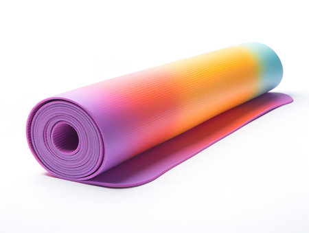 Bright Yoga Mat Rolled Up Fitness Isolated on White Background AI Generatedの素材