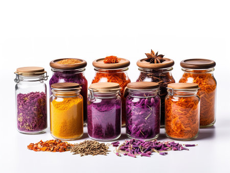 Colorful Spices Variety Cooking Ingredients Isolated on White Background AI Generatedの素材