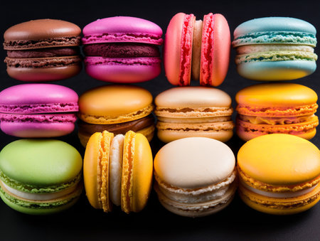 Colorful Macarons French Dessert Isolated on White Background AI Generatedの素材
