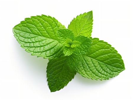 Fresh Mint Leaf Herbal Organic Isolated on White Background AI Generatedの素材