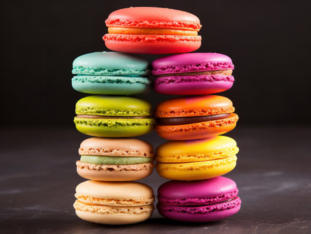 Colorful Macarons French Dessert Isolated on White Background AI Generatedの素材