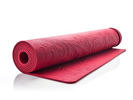 Bright Yoga Mat Rolled Up Fitness Isolated on White Background AI Generatedの素材
