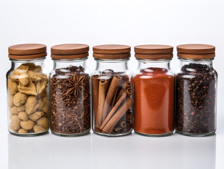 Colorful Spices Variety Cooking Ingredients Isolated on White Background AI Generatedの素材