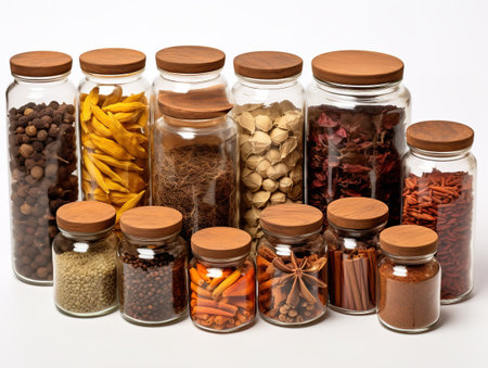 Colorful Spices Variety Cooking Ingredients Isolated on White Background AI Generatedの素材