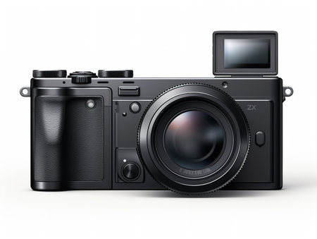 Compact Digital Camera Technology Isolated on White Background AI Generatedの素材