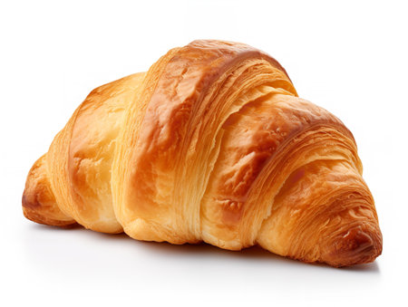 Fresh Croissant Breakfast Delight Isolated on White Background AI Generatedの素材