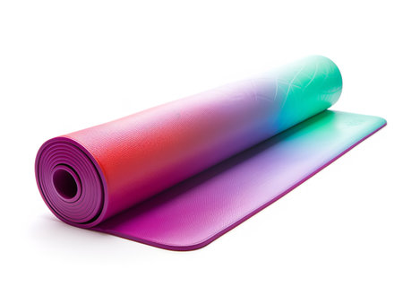 Bright Yoga Mat Rolled Up Fitness Isolated on White Background AI Generatedの素材