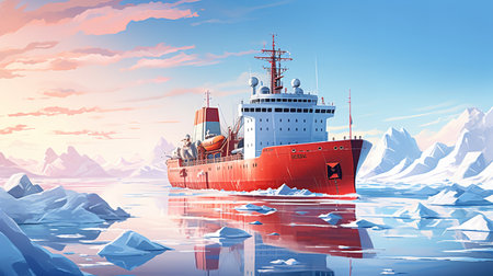 Mighty Icebreaker Ship Pioneering Arctic Waters - AI Generatedの素材