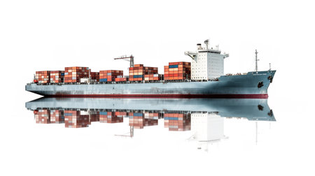 Massive Cargo Ship Navigating Open Sea - AI Generatedの素材
