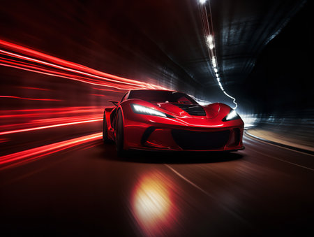 Sleek Sports Car Racing on Urban Streets - AI Generatedの素材