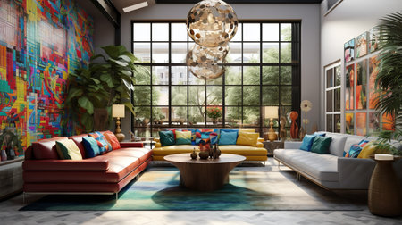 Nature's Embrace: Biophilic Living Room with Natural Elements & Green Spacesの素材