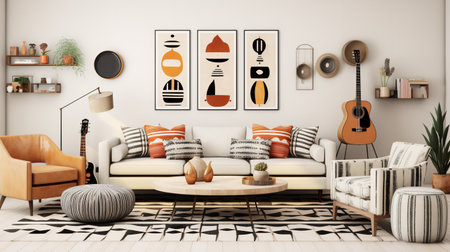 Bohemian Bliss: Colorful and Eclectic Living Room with Global Inspirationsの素材