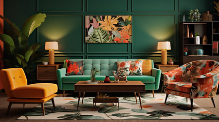 Nature's Embrace: Biophilic Living Room with Natural Elements & Green Spacesの素材